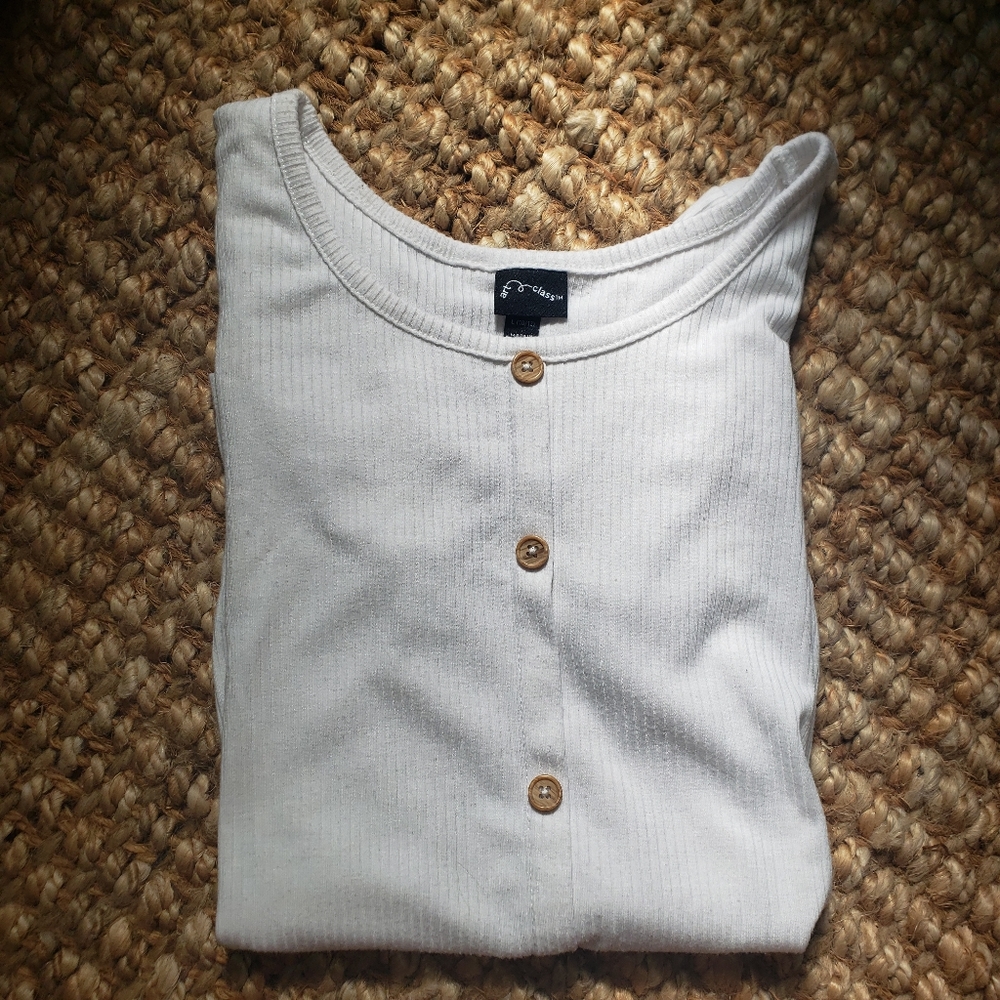 Ivory Ribbed Button Girls Top ♡